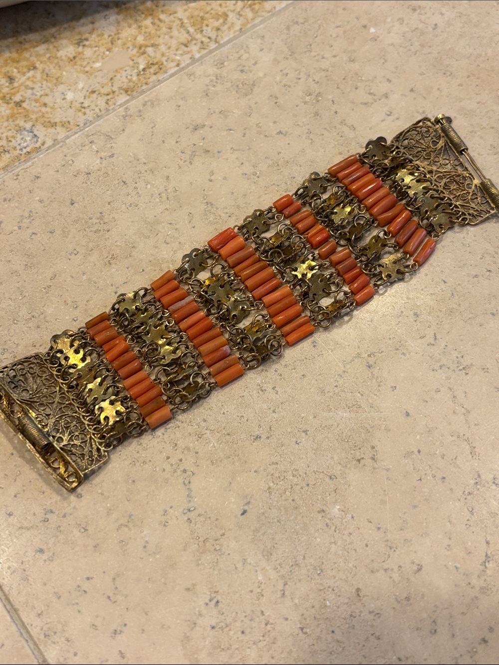 Vintage Egyptian Revival Salmon Coral Bracelet
